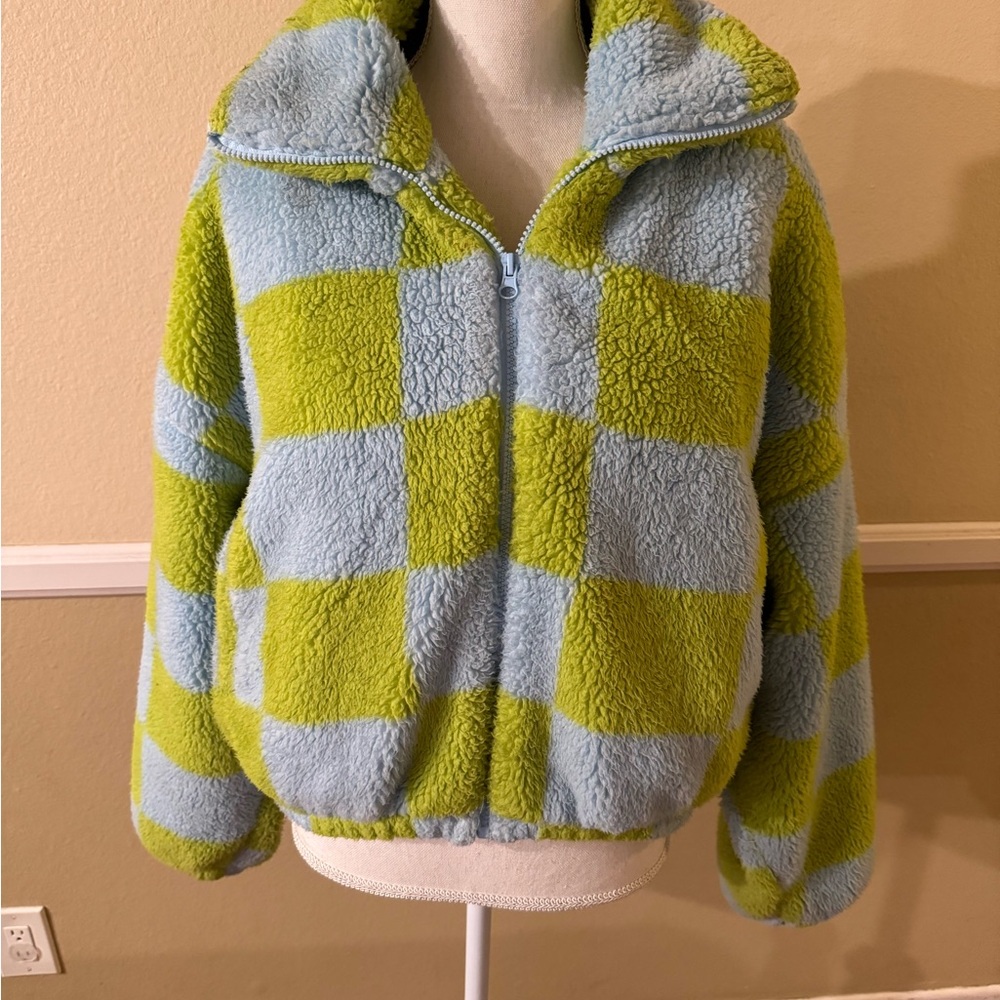 Urban Outfitters Green and Blue Teddy Jacket